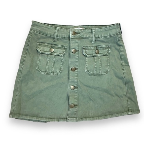Altar’d State Olive Green Button Front Mini Skirt Women’s Size Small Utility - Picture 1 of 14